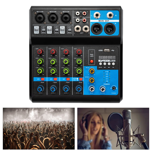 5 Channel Mini Bluetooth Audio Mixer USB DJ Live Console Sound Card Studio Mixer