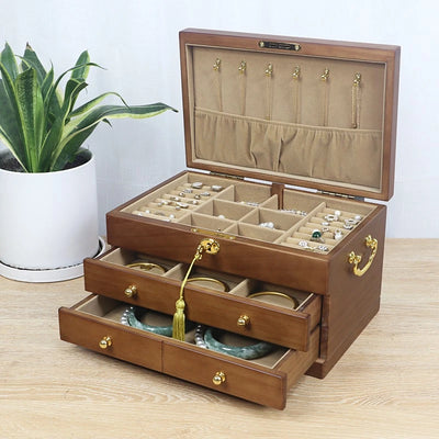 3-Tier Wooden Jewelry Box Jewelry Organizer Case Large Storage Box 29*19*17.5cm - Image 3