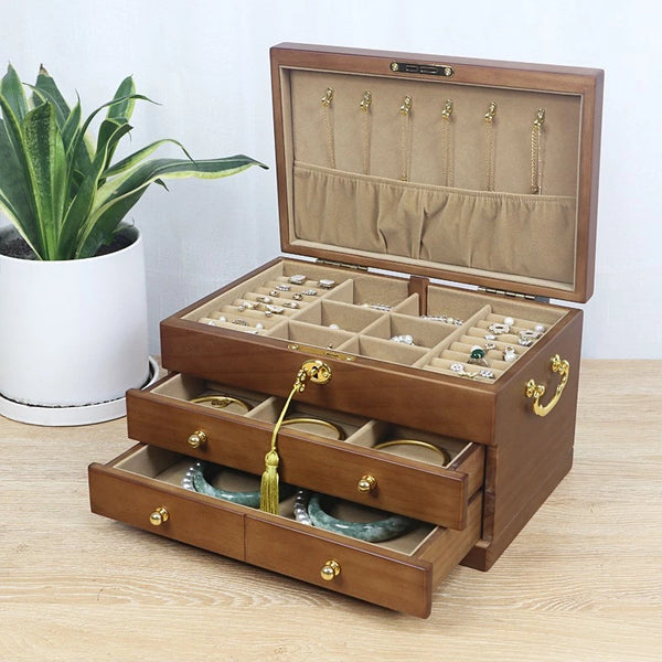 3-Tier Wooden Jewelry Box Jewelry Organizer Case Large Storage Box 29*19*17.5cm - Image 3
