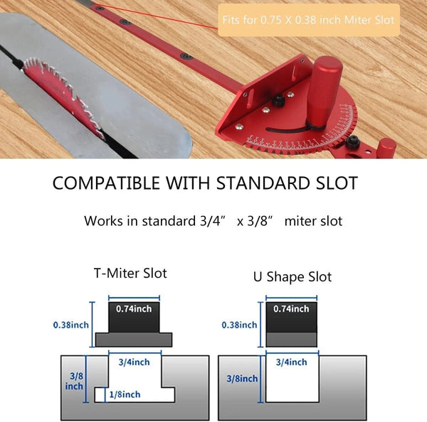 Table Saw Precision Miter Gauge For 30/45mm T Track With Miter Gauge Fence & Bar