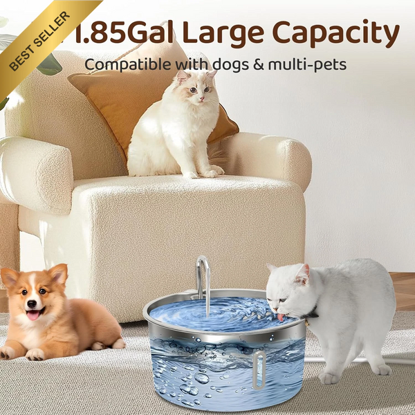 Dog Water Fountain Stainless Steel 7L/236oz Automatic Drinking Dispenser Bowl