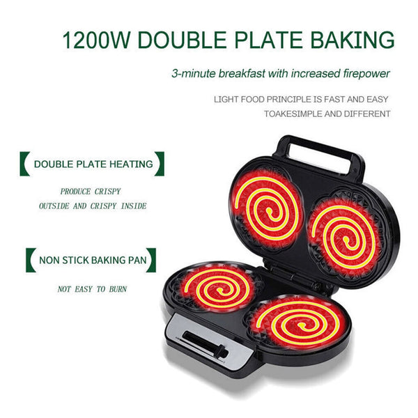 Electric Waffle Maker Heart-Shaped Non-Stick double-Side No Flip Design - Image 13