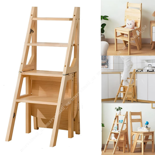Folding Step Ladder Chair 4 Tier Multifunctional Plant Stand Ladder Stool Shelf - Image 1