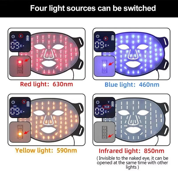 LED Facial Mask 4 Color Red Light Therapy Skin Care Photon Mask Rejuvenation - Image 4