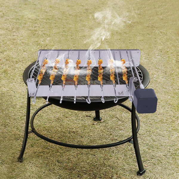 Electric BBQ Skewer Turner Automatic Rotating Grill Shish Kabob Set w/ 10 Skewer