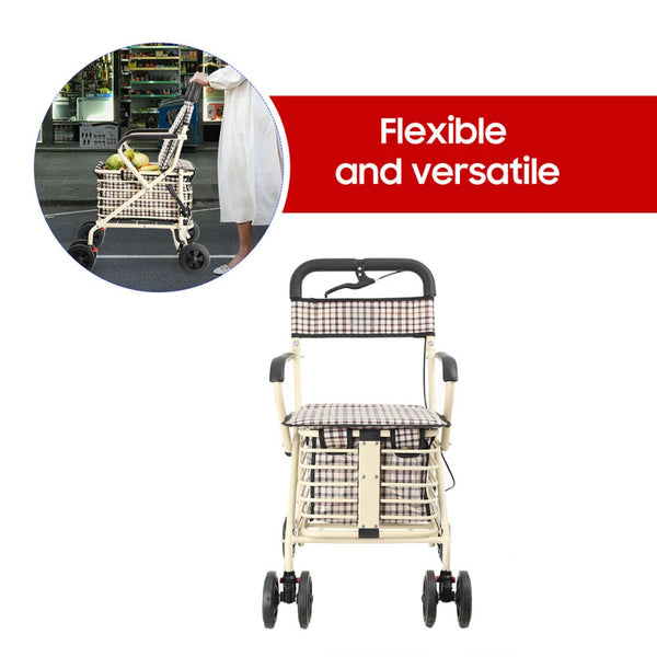 Shopping Trolley on Wheels Portable Folding Elderly Shopping Cart Walking Aid