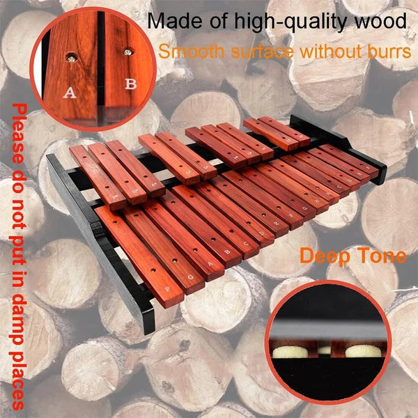 25 Note Xylophone Professional Wooden Glockenspiel Xylophone with Pair Mallet