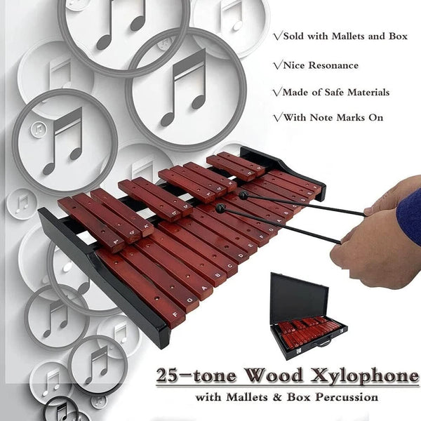 25 Note Xylophone Professional Wooden Glockenspiel Xylophone with Pair Mallet